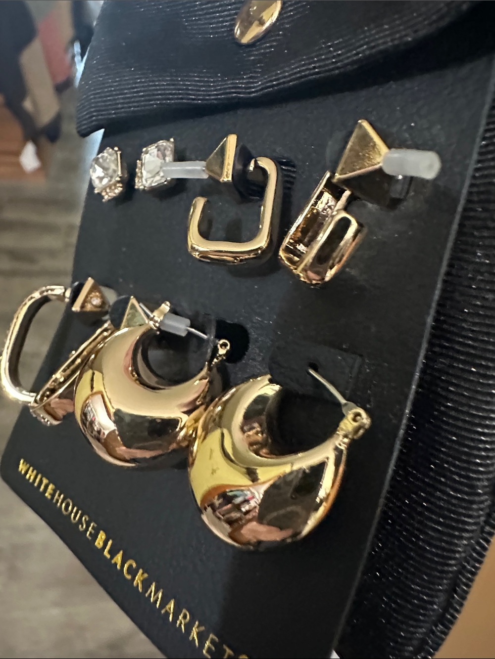 White House Black Market Gold-Tone Mixed Earring Set with dust bag - Picture 2 of 5